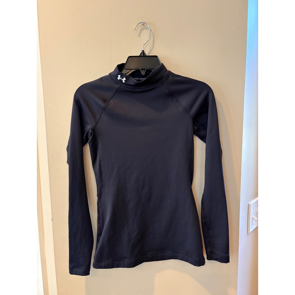Under Armour ColdGear Womens XS Black Mock Neck Long Sleeve Fitted Base Layer